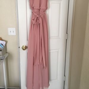Dusty rose floor length bridesmaid dress